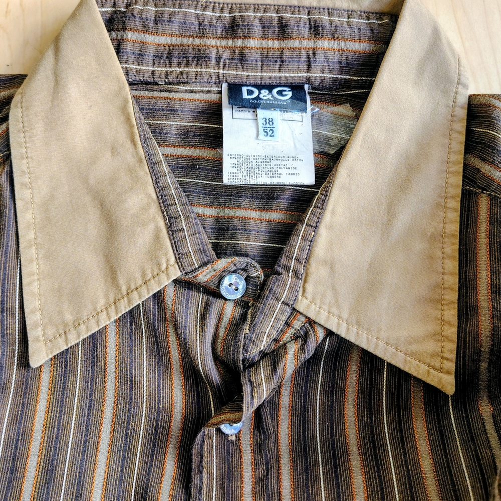 Dolce & Gabbana Multicolor Striped Shirt with Beige Collar.